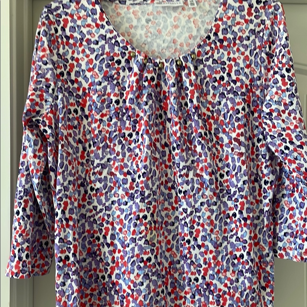 Rafaella Red and White Ruffled Blouse Relaxed Fit